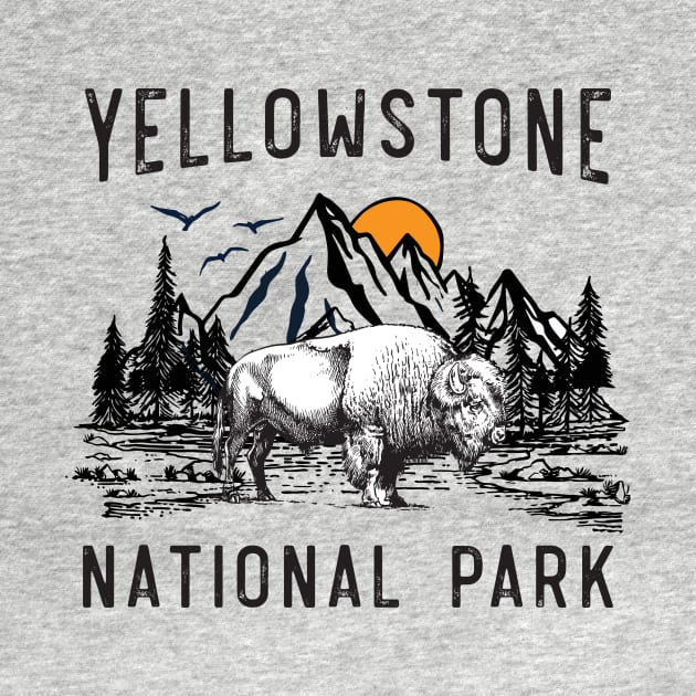 Vintage Yellowstone National Park Wyoming Mountains Bison by mrsmitful01